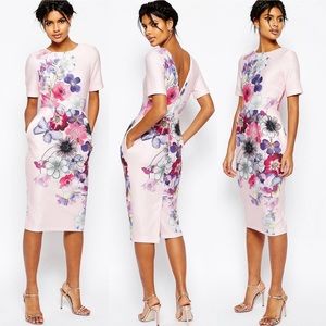 ASOS Textured Wiggle Dress In Placement Floral Print